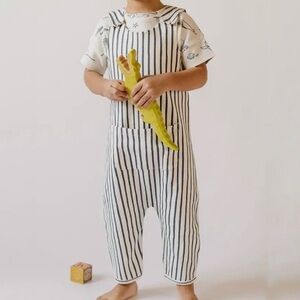 Pehr Stripes Away Organic Cotton Overalls Size 3-6 Months Blue White Pocket Snap